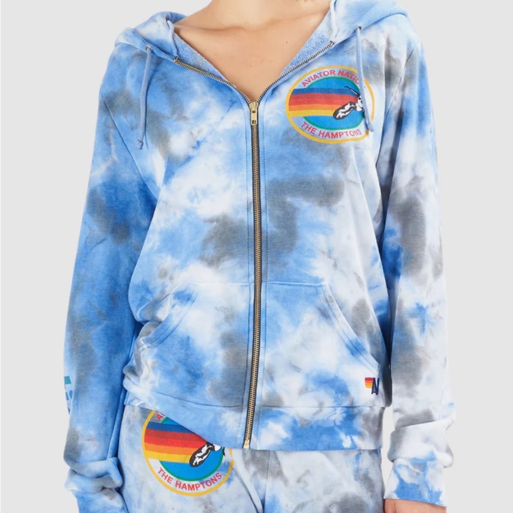 Aviator Nation Hamptons Logo Tie-Dye Full Zip Hoodie size small